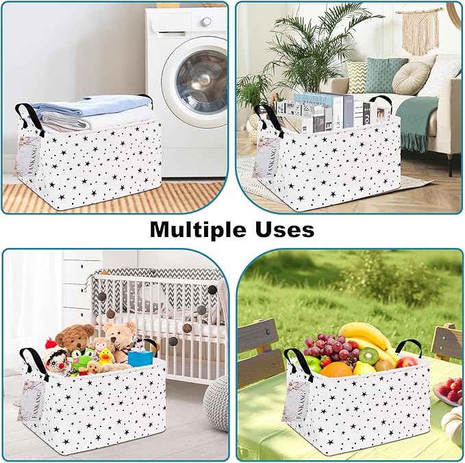 FANKANG Storage Basket,Nursery Hamper Canvas Laundry Basket Foldable with Waterproof PE Coating Storage, Office, Bedroom, Clothes,Toys (Rec-Star)