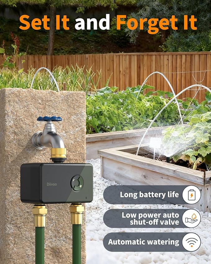 Diivoo 2 Zone WiFi Brass Sprinkler Timer, Smart Hose Water Timer with Remote APP Control, Compatible with Alexa & Google Home, 12 Irrigation Schedules, Rain Delay & Manual Mode for Garden, Lawn, Yard