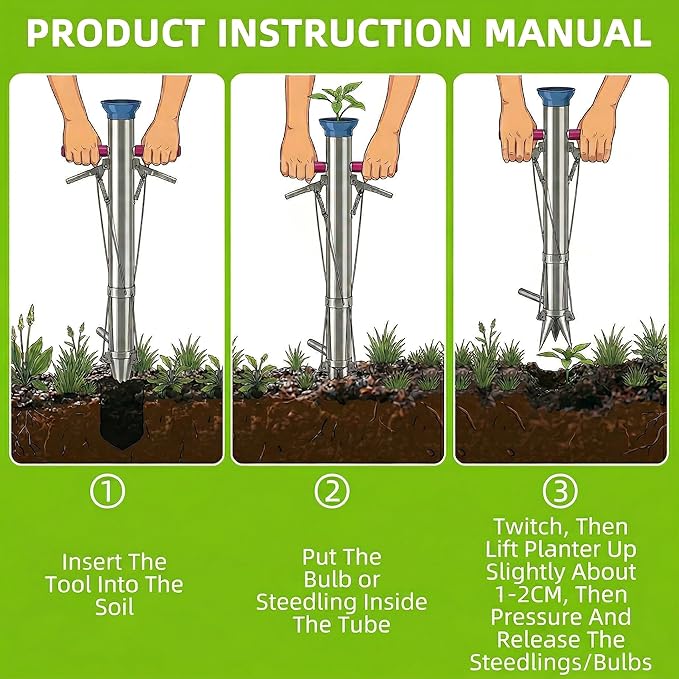 Bulb Planter, Planting Bulbs Manual Seedling Transplanter Weeder Sod Plugger Flower Planting Soil Sampler Long Handled Bulb Planter Plant Bulb Seeds (2 Handle-A)