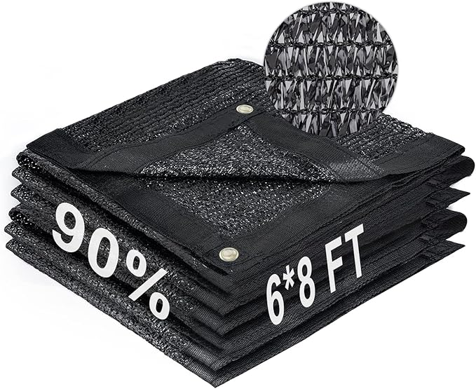 LOVE STORY 6x8FT 90% Black Garden Shade Cloth, Sun Shade Cover Net Mesh Tarp with Grommets, Sunblock Net for Garden,Greenhouse,Plants and Patio