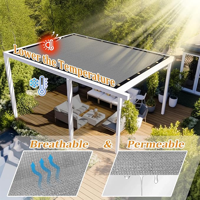 Shade&Beyond Customized Size 20' X 20' Shade Cloth with Grommets, 90% UV Protection UV Protection Mesh Tarp Sun Screens for Patio GN04, Light Gray