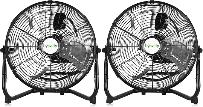 hykolity 1650 CFM 12" High Velocity Floor Fan, 3-Speed Powerful Airflow Fan, Heavy Duty Metal Fan with 180-Degree Tilt for Bedroom, Home, Residential Use, 2 Pack