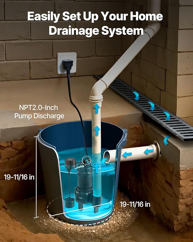 VEVOR Submersible Sewage Pump, 3/4 HP, 6000 GPH Cast Iron Sewage/Effluent Pump with Automatic Tethered Float Switch, 2-Inch NPT Discharge, 120V, 23 ft Max Lift, for Basement, Septic Tank, Residential