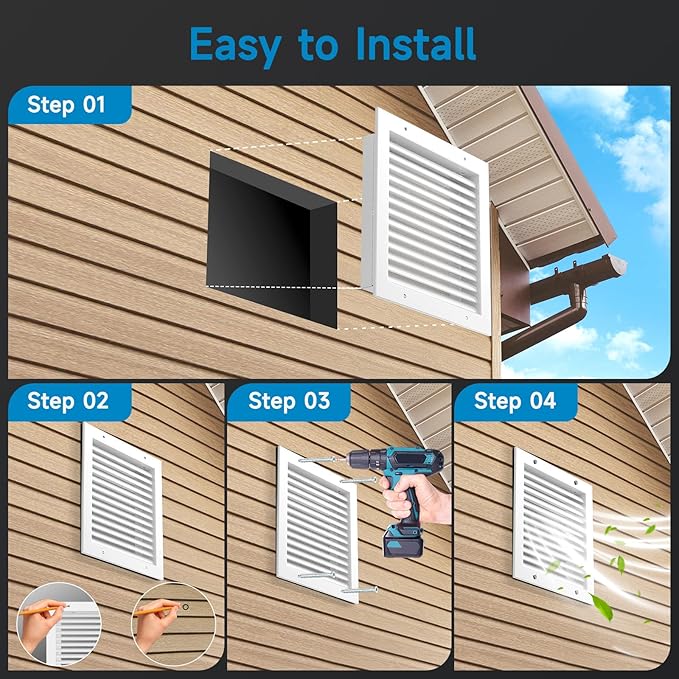 Hon&Guan 8" x 8" Aluminum Gable Vents with Screen, Louvered Wall Vent for Attic, Shed & Exterior Doors, 6.6" x 6.6" Vent Opening, White