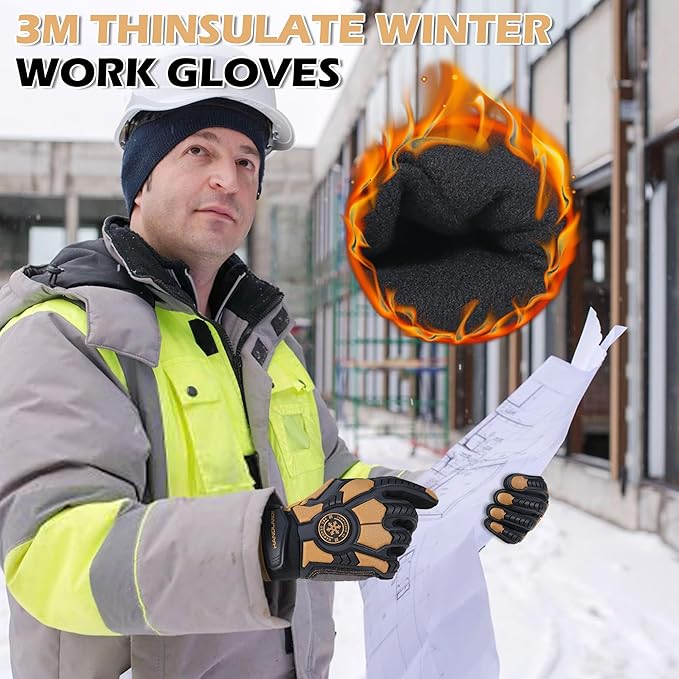 HANDLANDY HLDD Heavy Duty Work Gloves, TPR Protector Impact Gloves, Men Anti Vibration Mechanic Work Glove TouchScreen