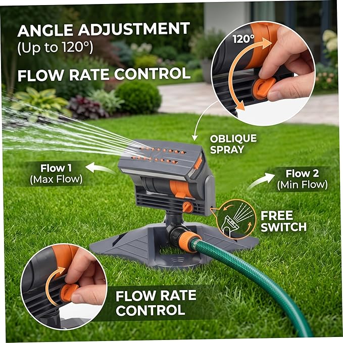 Oscillating Sprinkler, Oscillating Lawn Sprinkler, Automatic Water Sprinklers for Yard with Adjustable Angle & Control, ABS Garden for Lawn & Garden Watering
