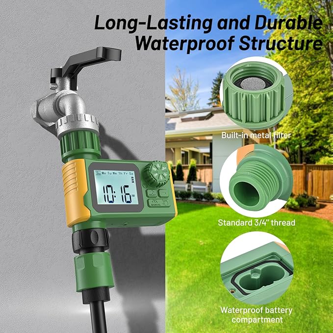 Sprinkler Timer, Hoses Timer for Watering, Water Scheduling Device for Tube Programmable with Auto/Manual/Rain-Delay Watering System, Water Hoses Timers for Yard, Lawn, Pool (Green)