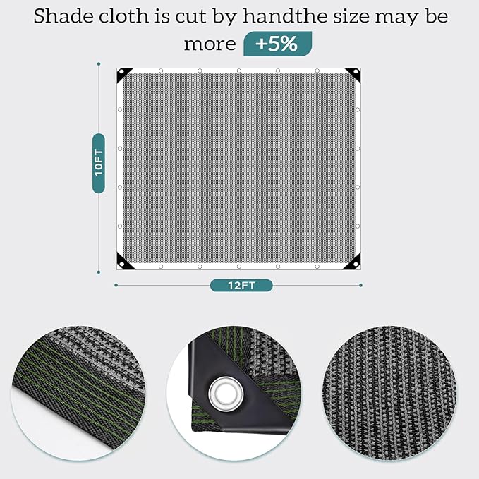 90% Grey Shade Cloth, 10x12FT Resistant Garden Sun Shade Net, Durable Mesh Shade Tarp with Reinforced Grommets for Greenhouse, Plant, Chicken Coop, Pergola, Swimming, Canopy，Patio，Garden