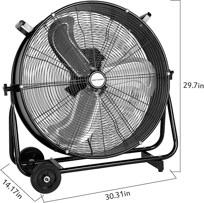BILT HARD 24" Ultra Quiet Variable Speed High Velocity Drum Fan, DC Motor, 7800 CFM Industrial Heavy Duty Shop Fan for Warehouse, Workshops, Garage, Factory, UL Safety Listed