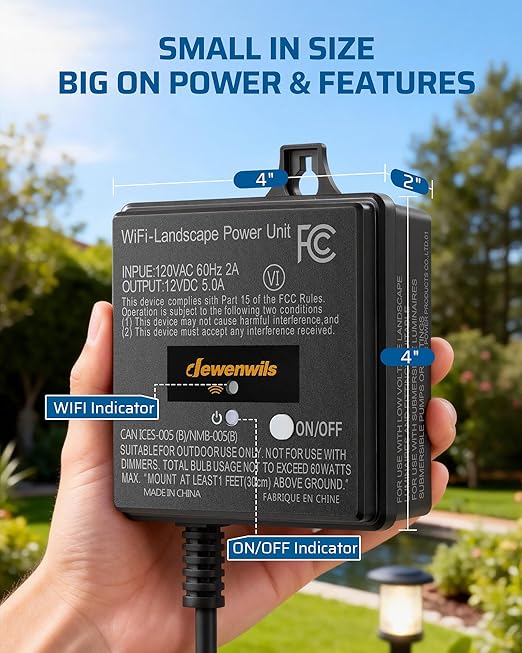 DEWENWILS 60W WiFi Low Voltage Transformer, 120V AC to 12V DC, Smart Outdoor Low Voltage Landscape Transformer with Timer, Work with Alexa & Google Home, Weatherproof for Landscape Lights