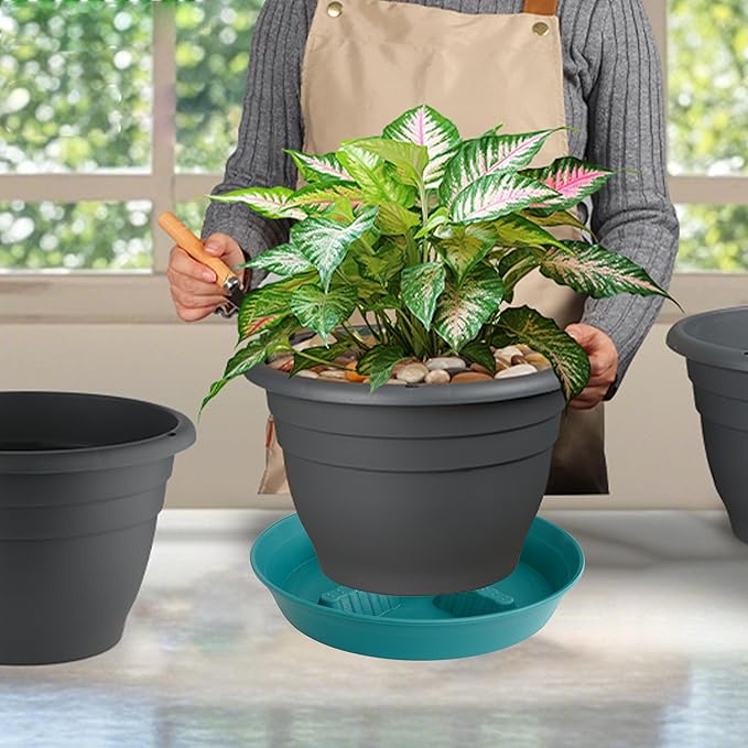 4 Pack Plant Saucer 10 inch, 8 12 14 17 inch, Plant Stand Plastic Plant Saucers for Indoors Outdoor, Heavy Duty Flower Plant Risers for Inside Pots, Pot Saucers for Plants, Grow Bags Saucers