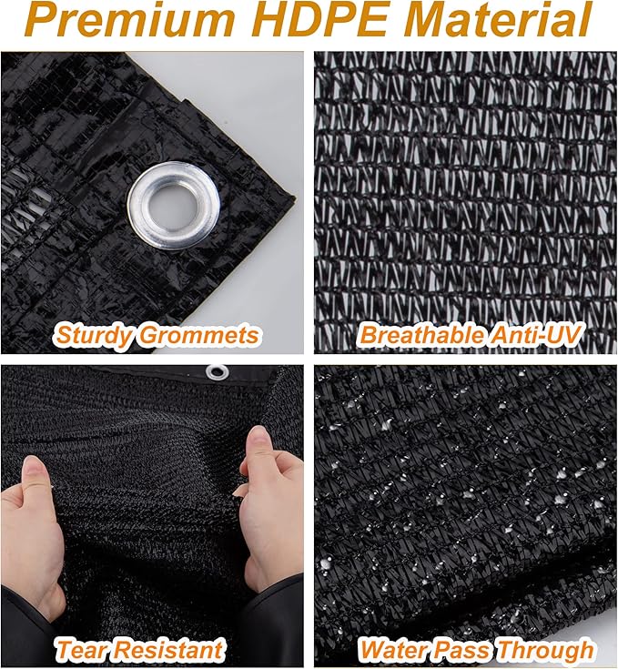SPORTYOUTH 70% Sun Shade Cloth, 6x50 Ft Shade Mesh Tarp with Grommets, Black Sunblock Cover UV Resistant for Outdoor, Patio, Garden, Pergola, Greenhouse, Chicken Coop, RV, Canopy, Balcony, Barn