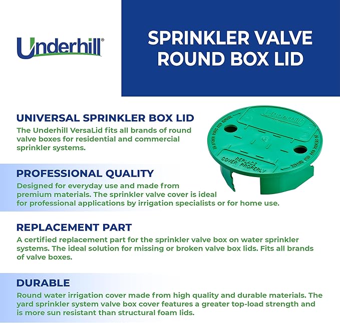 Underhill Sprinkler Valve Round Box Lid, VersaLid 6 Inch to 7 Inch Universal Cover for Automatic Irrigation System, Green, VL-6-24, 24 Pack