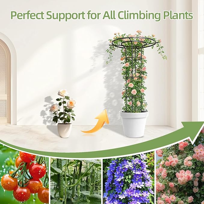 Garden Trellis for Climbing Plants Outdoor,70.9 Inch Mushroom Top Trellis, Height Adjustable Thick Twisted PE-Coated Metal Pipe,Plant Support for Potted Plants Vine Rose Clematis Vegetables