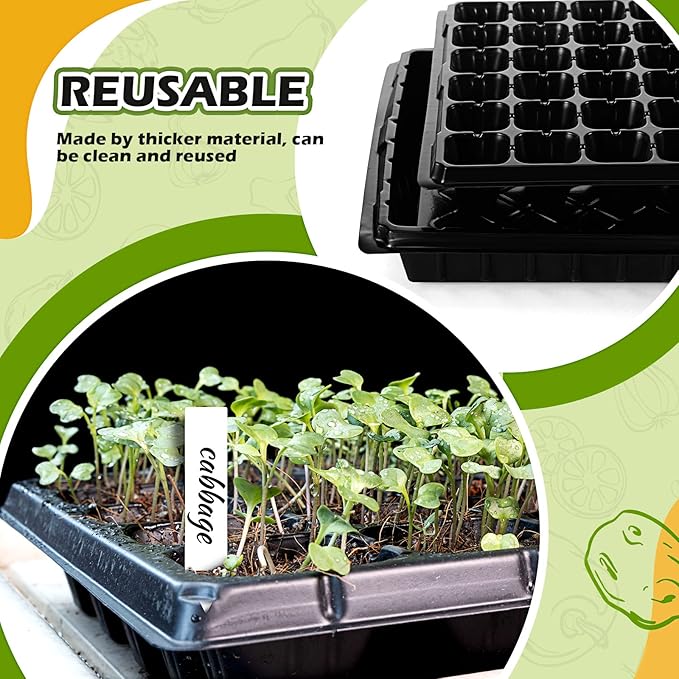 Yinder 20 Pcs Seed Starter Trays Tray Kits with Dome 72 Cells Plug Trays and 1020 Tray No Holes with 100 Pcs Tags Seed Starter Kit for Nursery Germination Plant Propagation Gardening Greenhouse