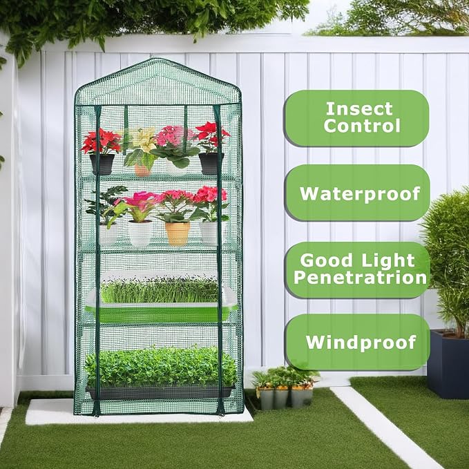 Purlyu Mini Greenhouse for Indoor Outdoor,Plant Green House 4-Tier Rack Stand Portable Greenhouses with Durable PE Cover for Seedling, 2.5x1.6x5.2 FT Ideal Gardening Gifts for Women Men(PLGH704G)