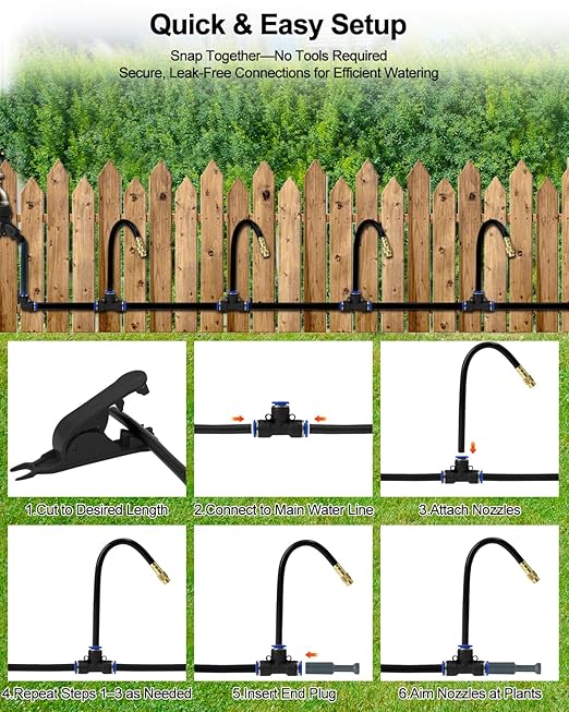 360° Adjustable Drip Irrigation System - 100 FT Garden Watering System with 16 Nozzles, Raised Bed Sprinkler Irrigation System, Garden Mister for Yard, Lawn, Plants, 5/16" Tubing