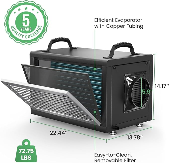 Waykar 130 Pints Energy Star Most Efficient Commercial Dehumidifier with Pump and Drain Hose for Crawl Spaces, Basements, Ducted Industrial Use, and Water Damage Unit - 5-Year Quality Coverage