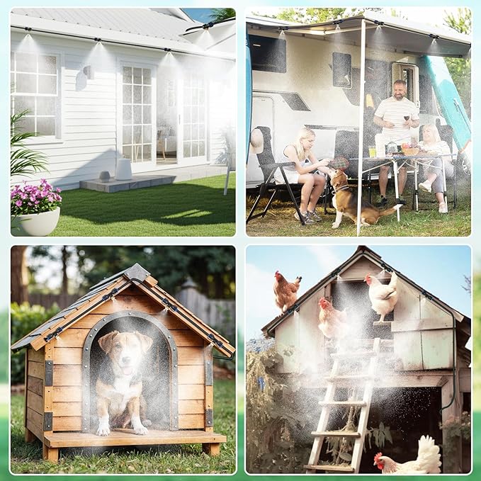 HOMENOTE Misting Cooling System with Timer, 59FT Misting Hose+20 Brass Nozzles+3/4" Brass Adapter+Water Timer with Mist Mode & Irrigation Mode, Outdoor Misters for Patio Cooling and Garden Watering