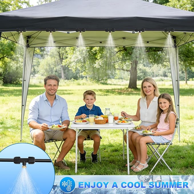 50ft/15M Misters for Outside Patio with Water Filter Misting Systems Pre-Assembled 15 Brass Mist Nozzles, Installation-Free Outdoor Misting Cooling System for Garden Waterpark Greenhouse