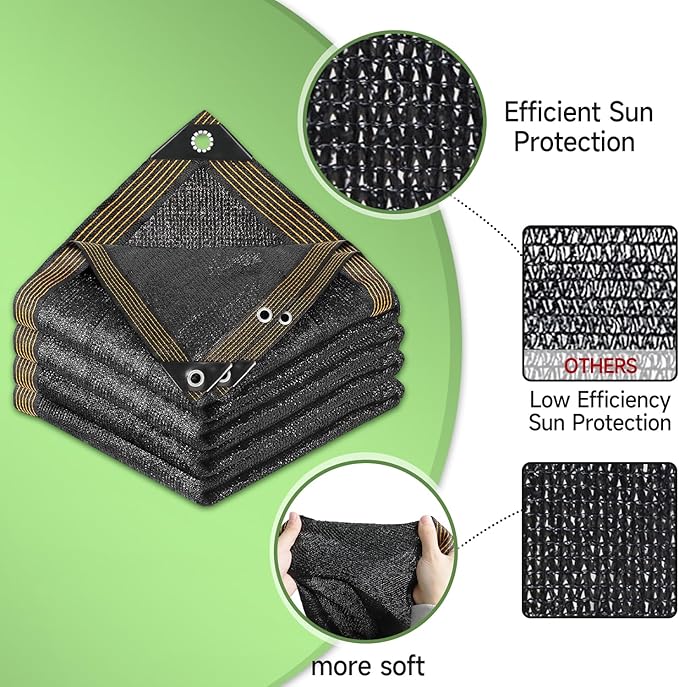 FOTMISHU 70% Shade Cloth 10ftx16ft Anti-Aging Sun Mesh UV Resistant Net, Sunblock Garden Tarp for Plant Cover, Greenhouse, Barn or Kennel, Flowers, Plants,