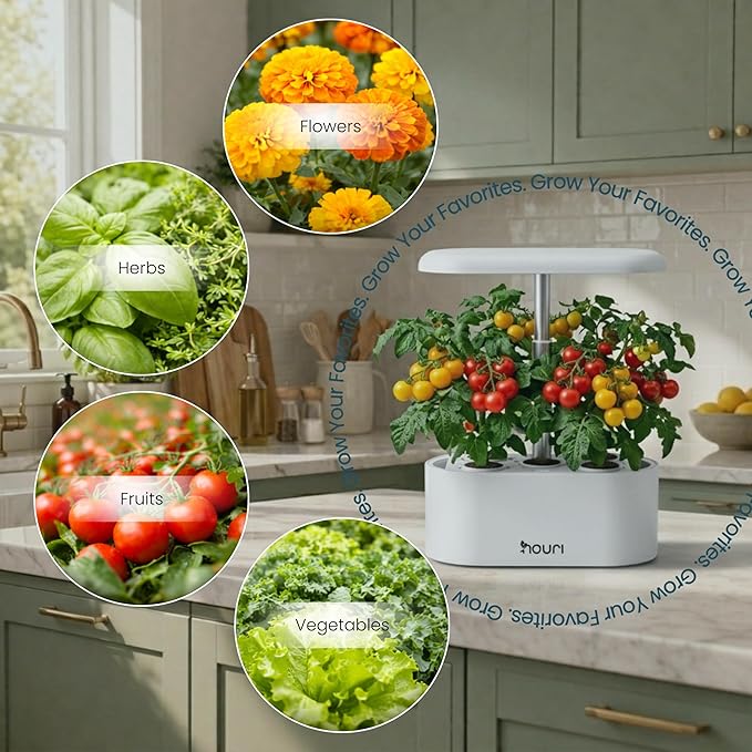 Nouri Hydroponics Growing System, 5 pod Smart Indoor Herb Garden Kit with LED Grow Lights, Hydroponic Herb Garden Indoor for Plant Lovers, Gardeners, Kitchen, Tomato Seeds Included