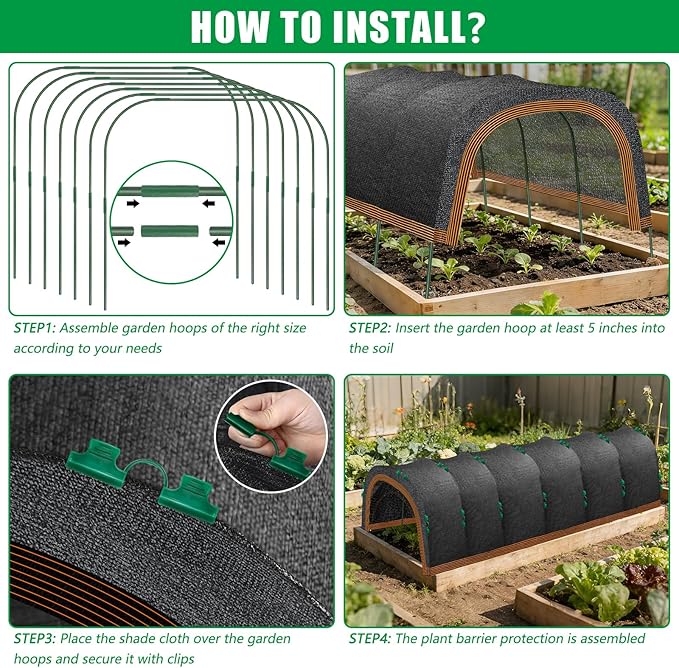 118"x79" Garden Shade Kit, 70% Garden Sun Shade Cloth with Hoops for Plants Heat Protection, Raised Garden Bed Shade Cover Plant Sun Shade for Outdoor Plants Vegetables