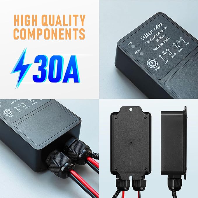 DieseRC Waterproof Wireless Remote Control Radio Control Switch AC 110V/120V/240V 30A Relay Receiver for Wet Location Outdoor Yard Area Light Water Pump Farm Irrigation Roof Garden Street Warehouse