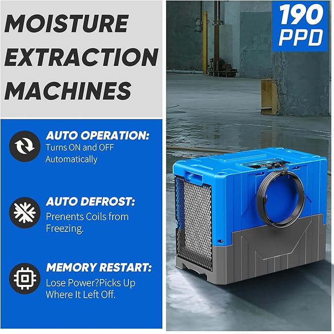 190Pints Commercial Dehumidifier for Basements with Pump Drain Hose, LGR Dehumidifiers with Wheels, Crawl Space Ddehumidifier for Basement, Warehouse and Garages Up to 6000 Sq.Ft
