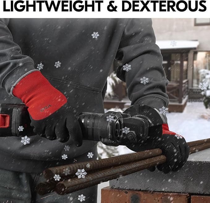 Vgo... 5-Pairs Freezer Winter Work Gloves, Double Lining Rubber Latex Coated for Outdoor Heavy Duty Work (Size L, Red, RB6032)
