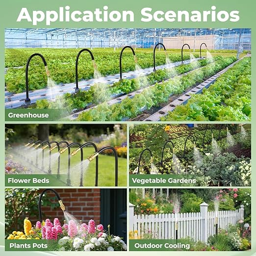 130FT Drip Irrigation System for Garden: 20 Nozzles 1/4" PE Tubing Automatic Watering Kit Adjustable Misting Sprinkler Mister Hose for Water Plants Tape Raised Beds Lawn Outdoor Yard Greenhouse