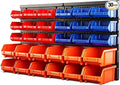 HORUSDY Wall Mounted Storage Bins Parts Rack 30PC Organizer Garage Plastic Shop Tool for Men's Gift, Blue,Orange,Red