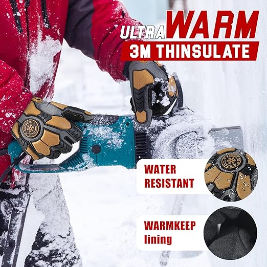 HANDLANDY Winter Water Resistant Work Gloves for Men, Insulated Heavy Duty Mechanic Glove for Cold Weather (Coffee-insulated, X-Large)