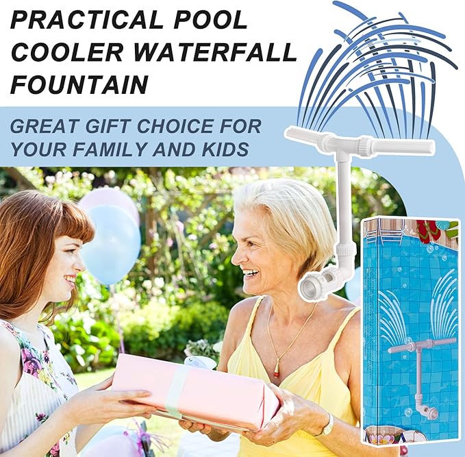 Swimming Pool Waterfall Fountain Spray - 2 Fountain Heads Water Sprinkler, Cool & Warm Pool Spa Water Temperatures, Water Fun Pool Aerator Backyard Decor for Above & In-ground Indoor Outdoor Pools