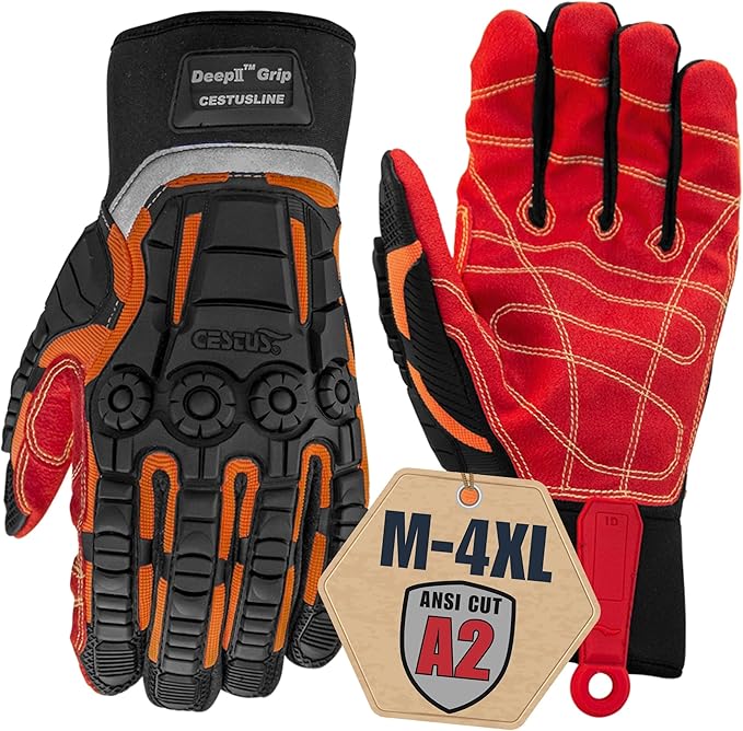 Cestus 3075, Coarse Palm Heavy Duty Work Gloves, ANSI A2 Cut Resistant Impact Gloves for Extrication Construction Demolition