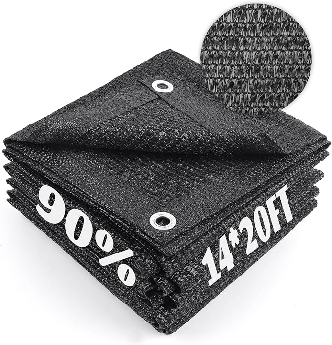 Cool Area 90% Sun Shade Cloth Mesh Tarp with Grommets for Plant Cover 14x20ft Patio Canopy Garden Pergola Greenhouse Car Barn Kennel Black