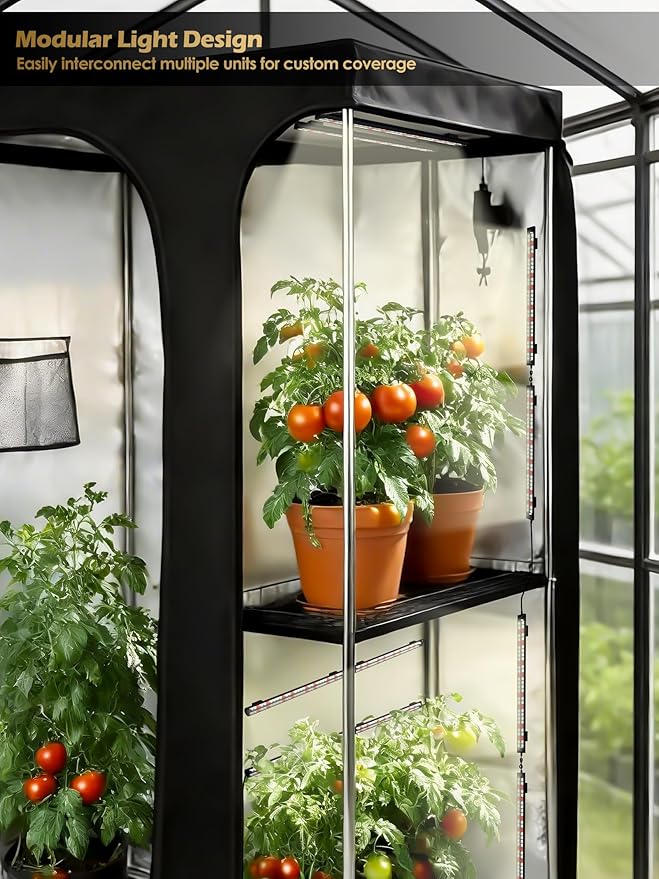 T5 Smart Grow Light for Indoor Plants,3500K Full Spectrum LED Plant Light Strips with 3/9/12H Auto Timer,Stepless Dimming,Modular Design，Plug and Play (Black, 6 Pack)