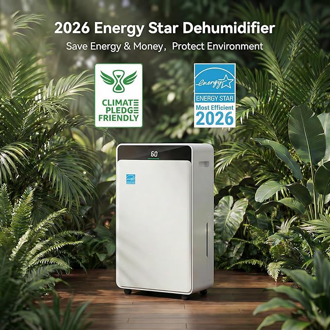 2026Upgraded 5000 Sq.Ft 80 Pint energy star Dehumidifier for Basements with Large 1.72 Gal Tank,Portable Smart Compressor Whisper Dehumidifier for Home/Bedroom/Bathroom