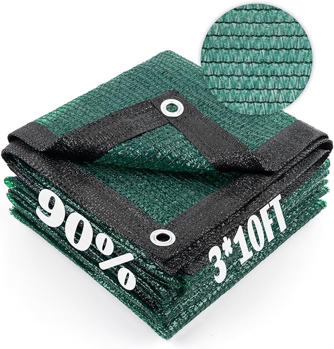 Cool Area 90% Sun Shade Cloth Mesh Tarp with Grommets for Plant Cover 3x10ft Patio Canopy Garden Pergola Greenhouse Car Barn Kennel Dark Green