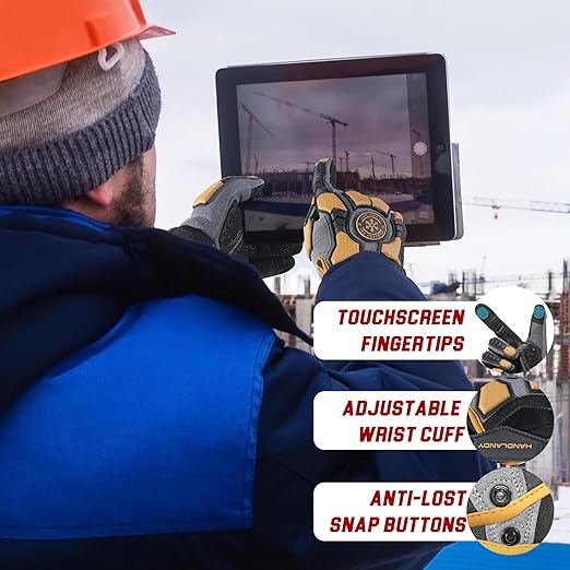 HANDLANDY Winter Water Resistant Work Gloves for Men, Insulated Heavy Duty Mechanic Glove for Cold Weather (Coffee-insulated, X-Large)
