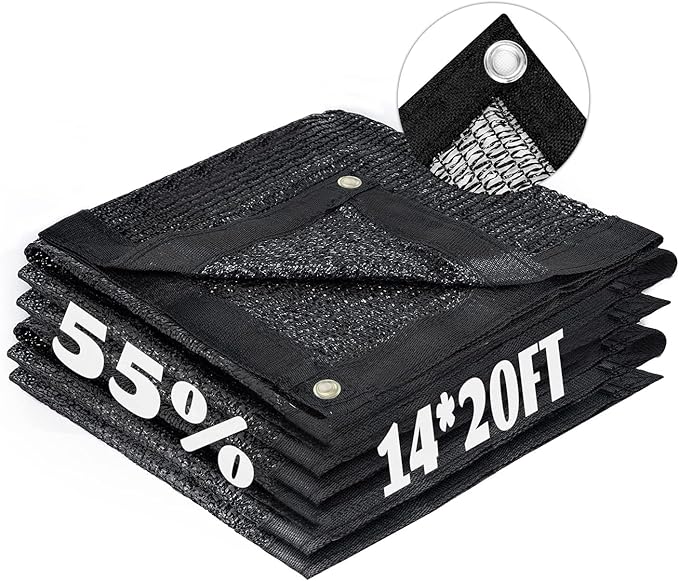 LOVE STORY 14x20FT 55% Black Shade Cloth Sun Shade Net with Grommets Sunblock Net Mesh Tarp for Garden,Plants Cover,Greenhouse and Patio
