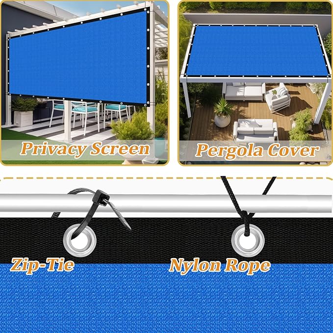 Shade&Beyond Customized Size 9' X 11' Shade Cloth with Grommets, 90% UV Protection UV Protection Mesh Tarp Sun Screens for Patio GN04, Blue