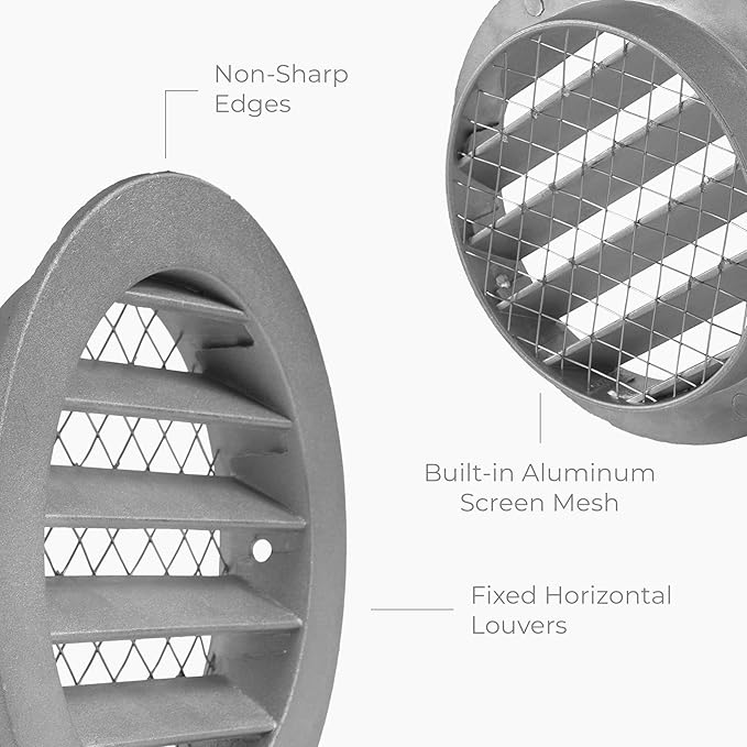 8 Inch Aluminum Soffit Vent Cover - Round Industrial Air Vent Louver for Wall, House, Garage - Wire Screen Mesh Crawlspace Louver Grille - Register Exhaust, Intake Gable Grill
