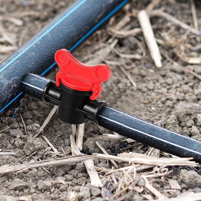 Boao Drip Irrigation Switch Valves - 1/2 Inch Double Male Barbed Valve - Manual Adjustment with Red Handle Top(12)