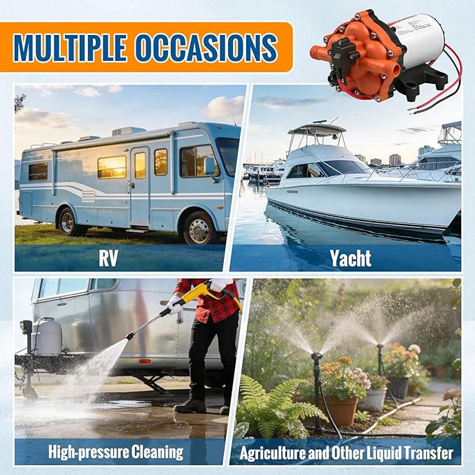 YOUNGTREE 55-Series 12V RV Water Pressure Diaphragm Pump 7GPM 70PSI 12 Volt Five Chamber Water Washdown Pump Self Priming with Pressure Switch for RV, Garden, Irrigation, Boat, Home, Sprayer