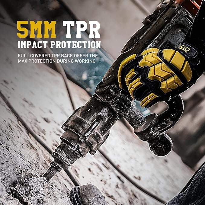 HANDLANDY HLDD Heavy Duty Work Gloves, TPR Protector Impact Gloves, Men Anti Vibration Mechanic Work Glove TouchScreen
