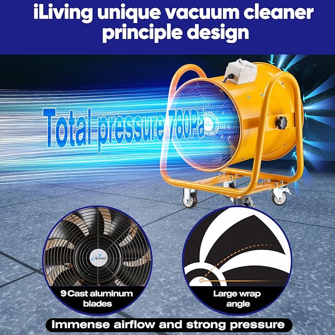 iLiving Utility High Velocity Blower, Fume Extractor, Portable Exhaust and Ventilator Fan (Utility 16")