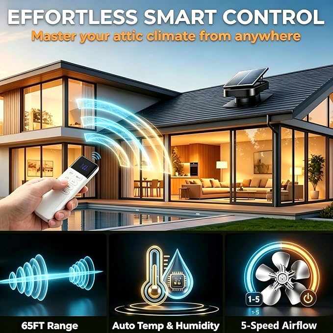 35W Solar Attic Fan with Thermostat, High-Efficiency Copper Motor Roof Vent, 24/7 Heavy-Duty Solar Powered Exhaust Fan for Home, Garage, Greenhouse & Shed, Cools up to 2800 sq.ft