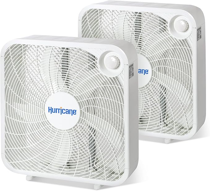 Hurricane 2-Pack Classic Floor Mount Box Fan w/ 3 Quiet Speeds, White, 20" - Corded Portable Electric Air Cooling Unit w/ Powerful 2400 CFM Airflow for Home, Garage, Office, Bedroom & Basement