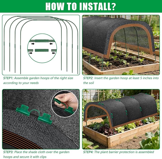 79"x40" Garden Shade Kit, 70% Garden Sun Shade Cloth with Hoops for Plants Heat Protection, Raised Garden Bed Shade Cover Plant Sun Shade for Outdoor Plants Vegetables